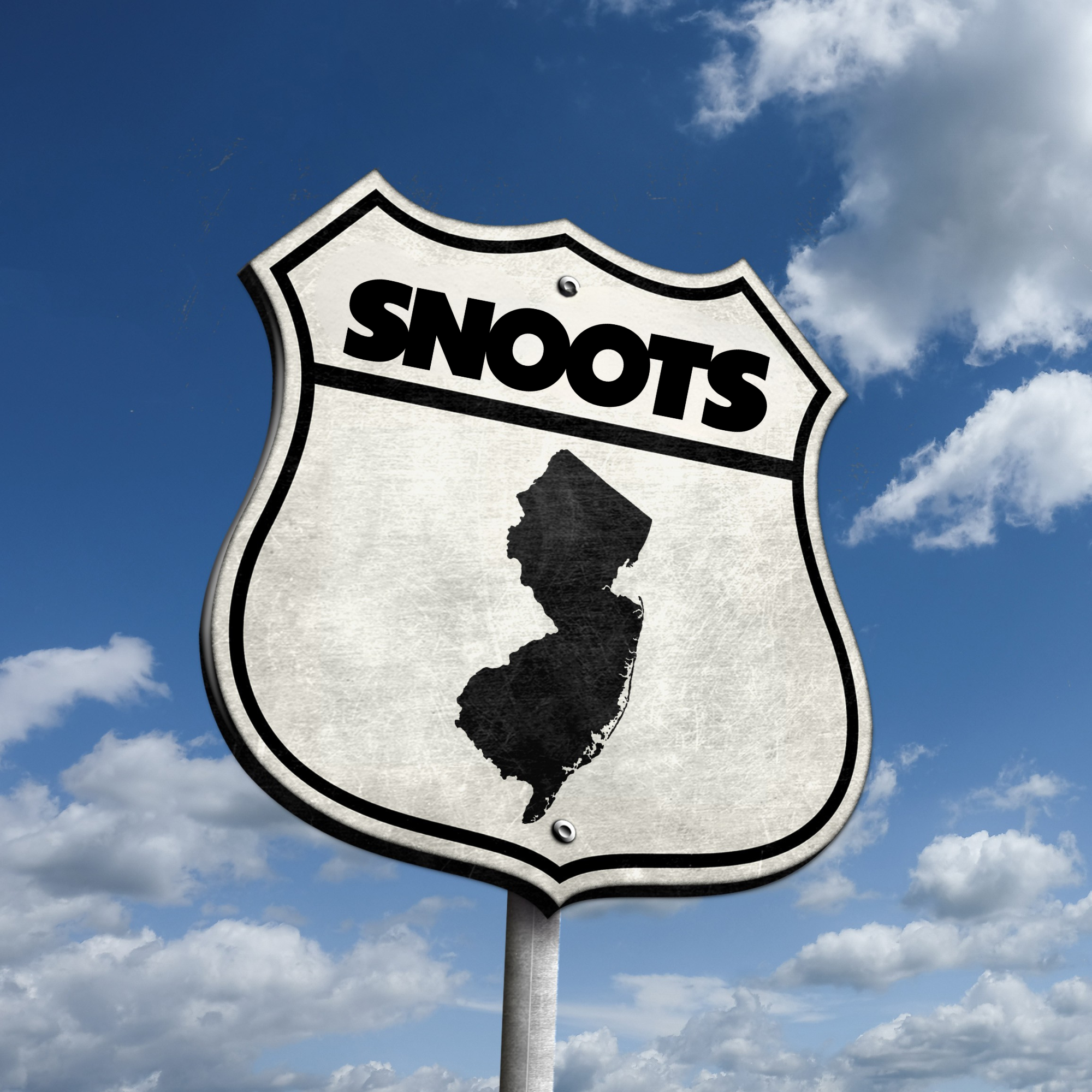 Snoots New Jersey highway sign with state silhouette